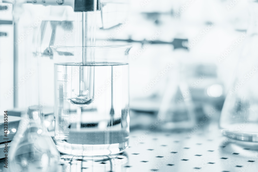 Glass chemical equipment in a chemistry lab