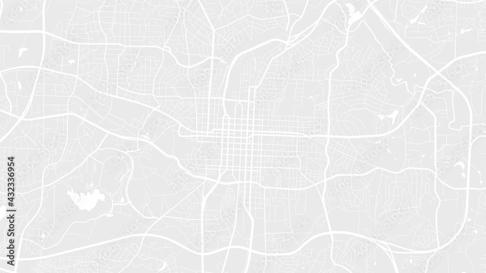 Light grey and white Raleigh city area vector background map, streets and water cartography illustration.