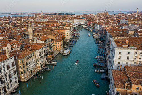 Venice, Rialto Bridge and Grand canal from the sky