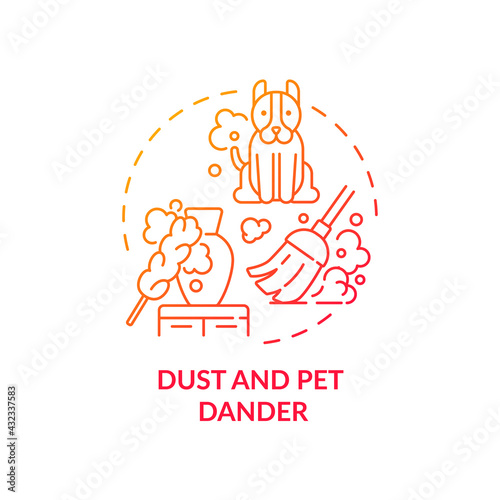 Dust and pet dander concept icon. Indoor air pollution idea thin line illustration. Biological contaminants. Breathing problems. Pet hair. Asthma attack. Vector isolated outline RGB color drawing