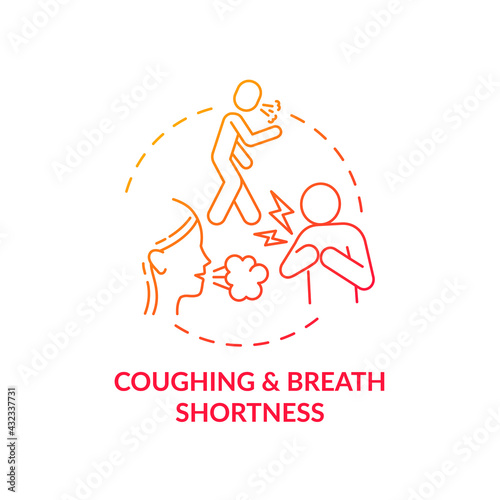 Coughing and breath shortness concept icon. Air pollution disease idea thin line illustration. Chest pain. Dry throat. Respiratory illness. Lung condition. Vector isolated outline RGB color drawing