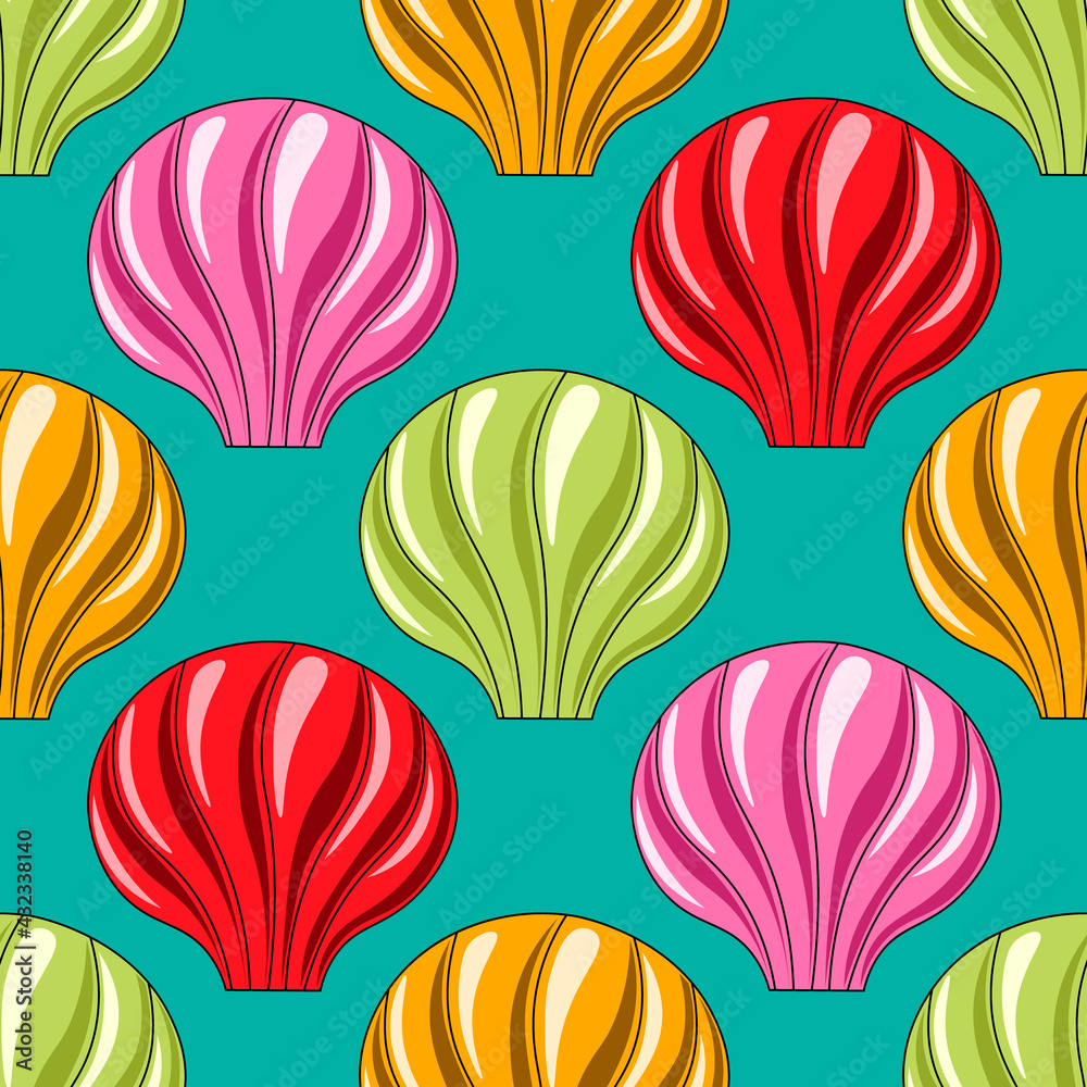 Seamless vector pattern with green, orange, red and pink seashells Seamless vector pattern with green, orange, red and pink seashells