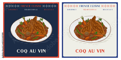 Fotografie French dish of chicken braised with wine or coq au vin