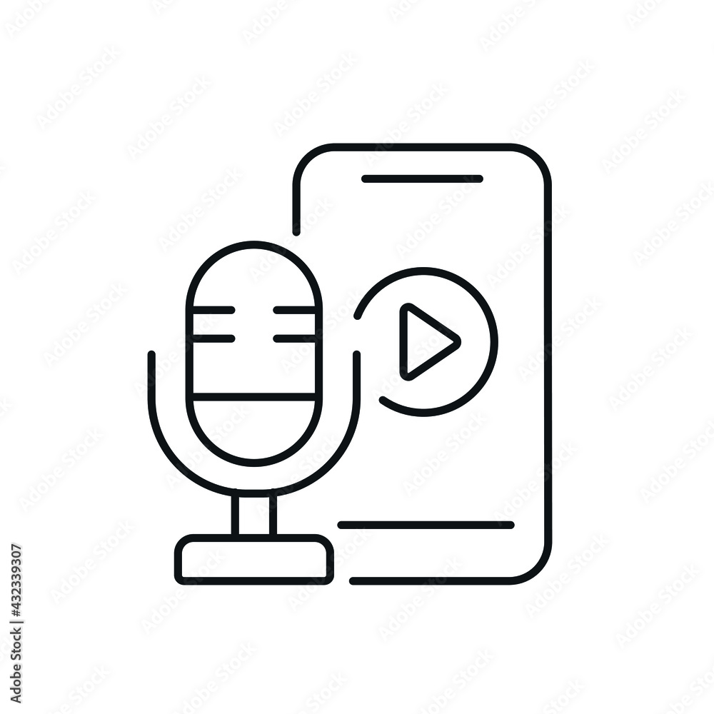 Microphone and phone linear icon. Podcast. Thin line customizable illustration. Contour symbol. Vector isolated outline drawing. Editable stroke Microphone and phone linear icon. Podcast. Thin line customizable illustration. Contour symbol. Vector isolated outline drawing. Editable stroke