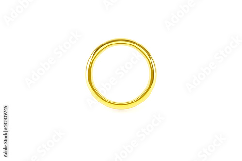 Gold ring gift for romance wedding golden shiny and glossy on white 3d rendering