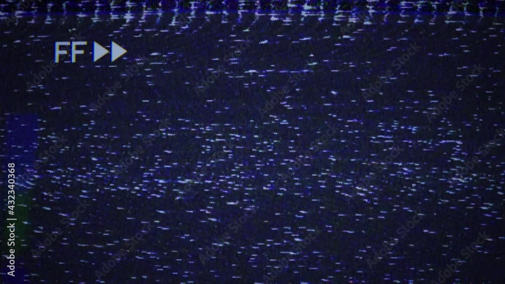 Rewind FF sign, arrows marks, VHS noise texture. Static noise, glitch effect. Videocassette recorder. Damaged cassette  type, bad signal. TV noise. Retro, vintage 90s style animation. Seamless loop 4K