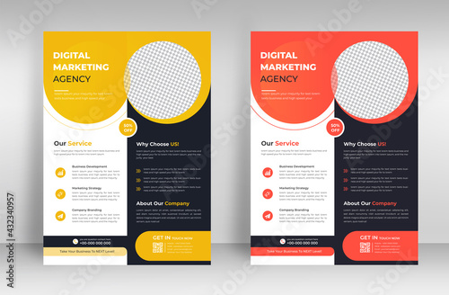 Corporate business flyer template design set with yellow and orange color. marketing, business proposal, promotion, advertise, publication, cover page. digital marketing agency flyer design.