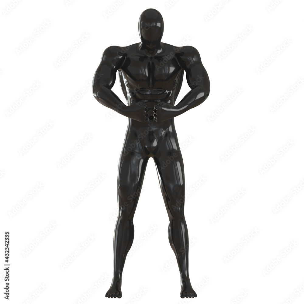 A black male faceless mannequin stands holding bent arms clenched in a fist in front of him. 3d rendering A black male faceless mannequin stands holding bent arms clenched in a fist in front of him. 3d rendering