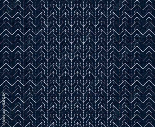 Abstract . Sashiko seamless pattern. line white on indigo background. design for pillow, print, fashion, clothing, fabric, gift wrap. Vector.