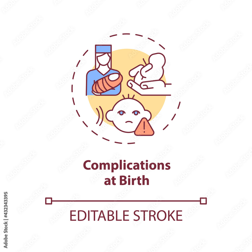 Complications at birth concept icon. Hearing loss cause idea thin line illustration. Viral infections during pregnancy. Birth defects. Vector isolated outline RGB color drawing. Editable stroke Complications at birth concept icon. Hearing loss cause idea thin line illustration. Viral infections during pregnancy. Birth defects. Vector isolated outline RGB color drawing. Editable stroke