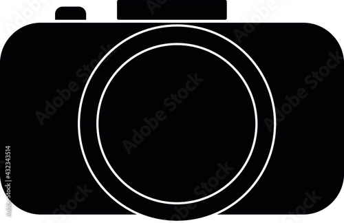 Illustration of a Camera. Icon. Vector image. Black color
