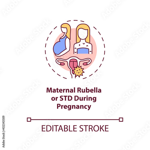 Maternal rubella and STD during pregnancy concept icon. Congenital hearing loss cause idea thin line illustration. Impact on fetus. Vector isolated outline RGB color drawing. Editable stroke
