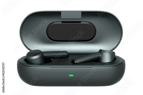 3D rendering of wireless earphones for workouts or listening streaming servicess