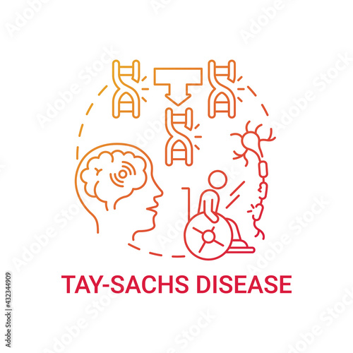 Tay sachs disease red gradient concept icon. Problem with nerve cells. Inherited illness. Health issues. Genetic disorder idea thin line illustration. Vector isolated outline RGB color drawing