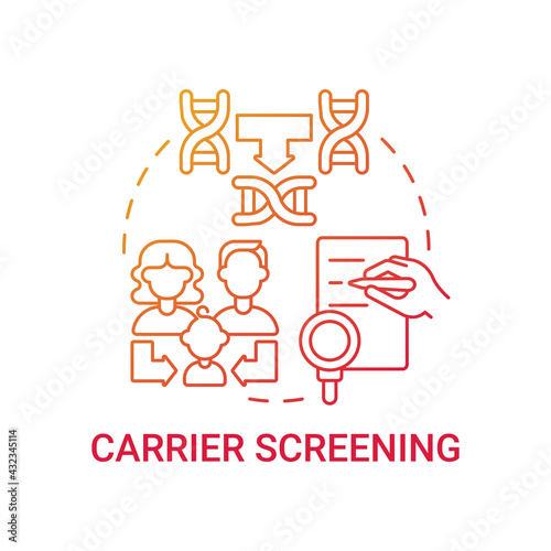 Carrier screening red gradient concept icon. Diagnostics for inherited illness for children health. Genetic disease idea thin line illustration. Vector isolated outline RGB color drawing