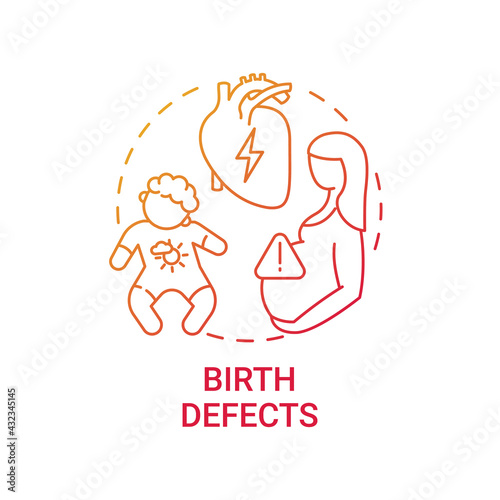 Birth defects red gradient concept icon. Baby with neural disorder. Pregnancy risk. Down syndrome. Genetic disease idea thin line illustration. Vector isolated outline RGB color drawing