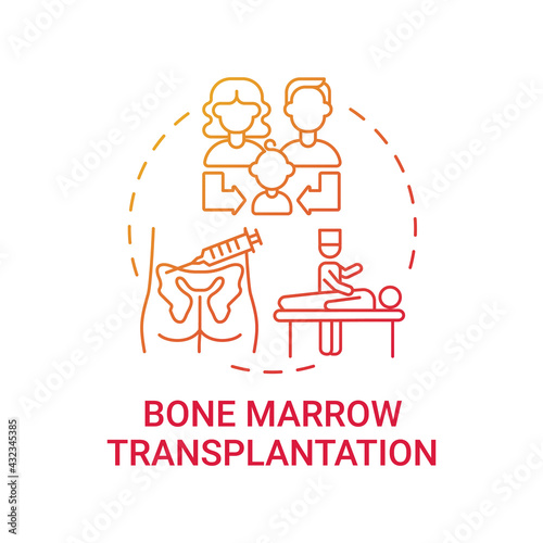 Bone marrow transplantation red gradient concept icon. Donor from family for surgical procedure. Genetic disease idea thin line illustration. Vector isolated outline RGB color drawing