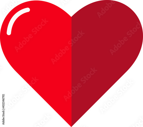 Red heart with shine isolated on white background, vector illustration icon flat design. I love you symbol. Love and romance sign. Healt care concept sign vector.