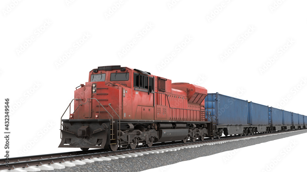 Freight train 3D rendering isolated on white background. Freight train 3D rendering isolated on white background.