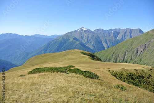 Trekking in the mountains of the North Caucasus. Aibga ridge