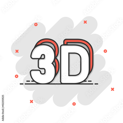 3d text icon in comic style. Word cartoon vector illustration on white isolated background. Stereoscopic technology splash effect business concept.