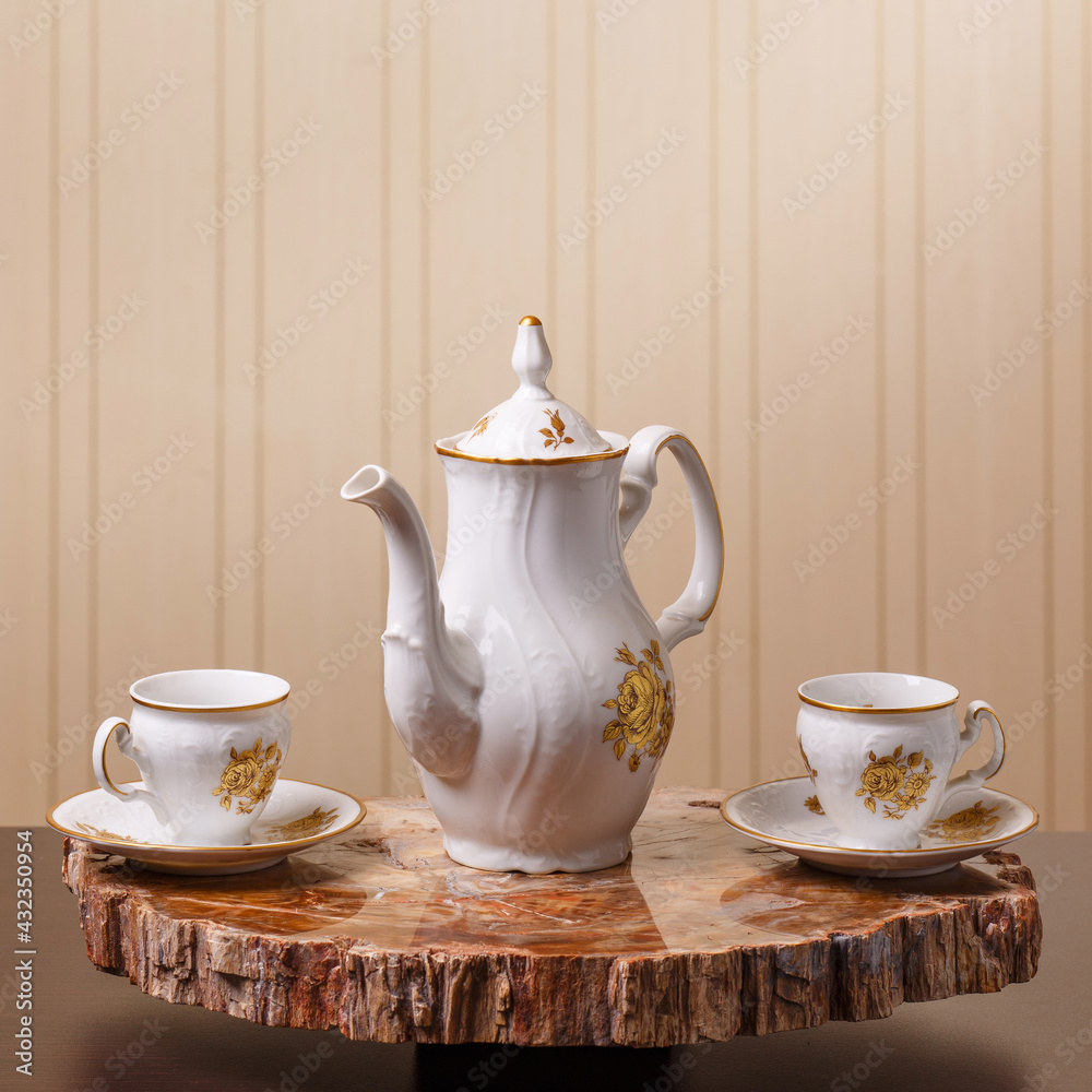 Elegant coffee set on an exclusive tray Elegant coffee set on an exclusive tray