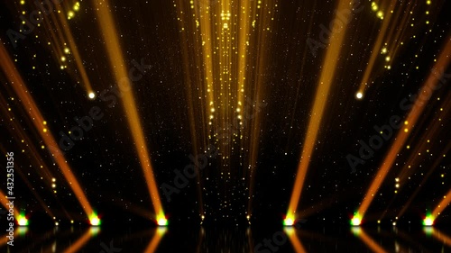Golden stage with spotlights