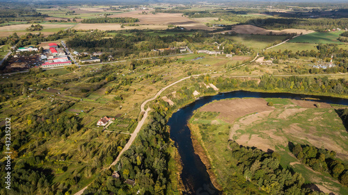Aerial view of Venta river, Kuldiga, Latvia.