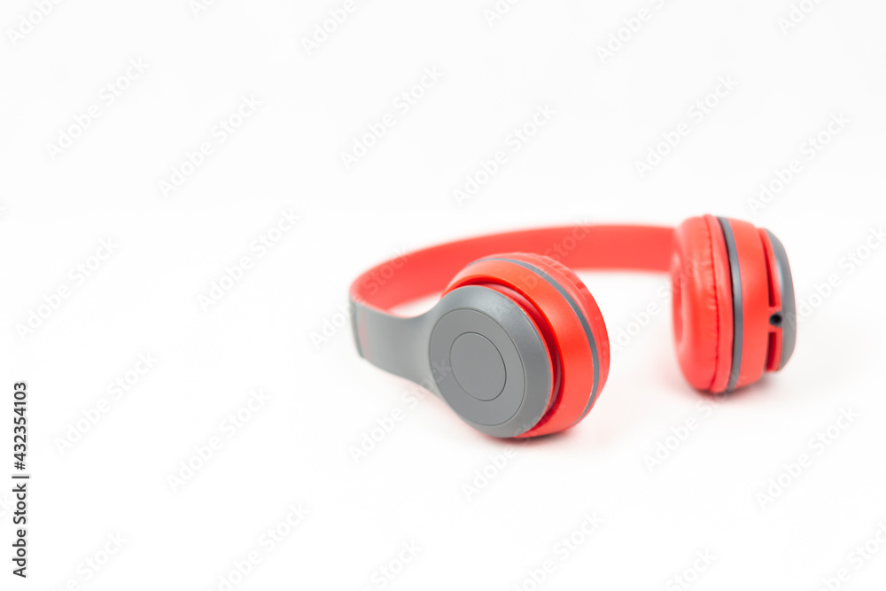 Headphone red color with copy space isolated on white background. Headphone red color with copy space isolated on white background.