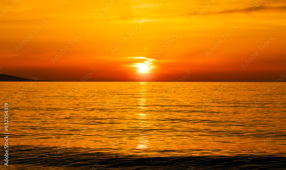 Beautiful Sunset over the Sea Horizon, Nature Background