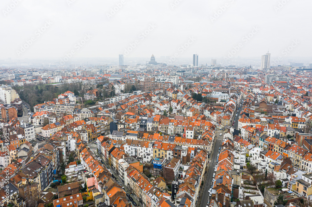 Brussels, Belgium,  January 3, 2021: panorama view from above, Basilica of Koekelberg on the background