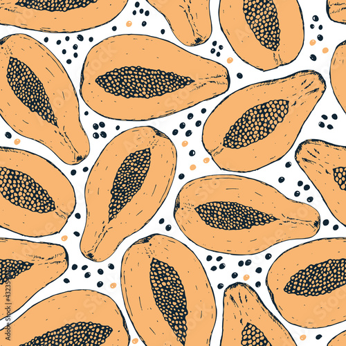 Vector hand drawn papaya seamless pattern print background.