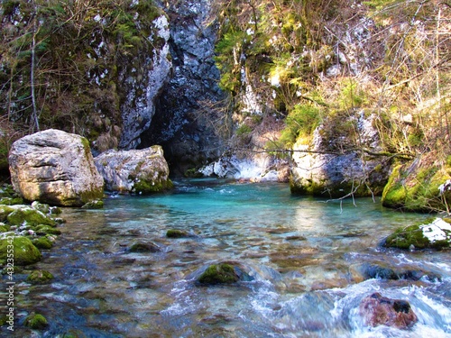 Kamniska bistrica river in Slovenia flowing from Predaselj gorge