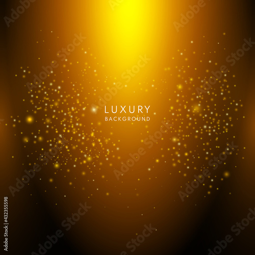 Shining gold shimmer luxury. Golden glitter confetti falling on black vector background. Sparkle stardust. Vector illustration