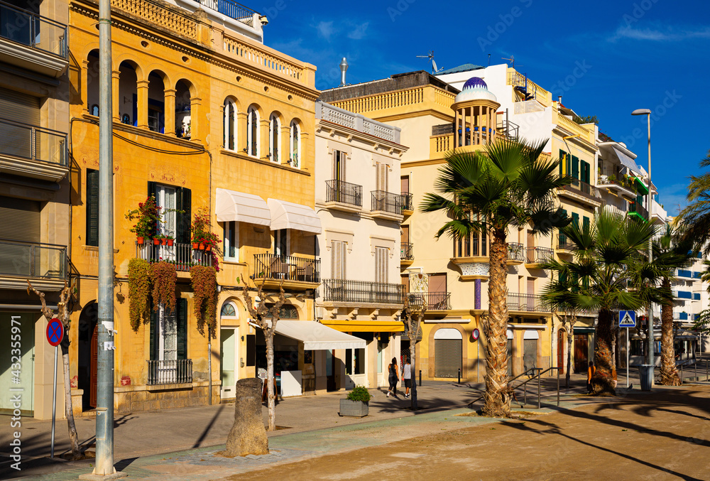 street with residential buildings in Sitges center in Spain