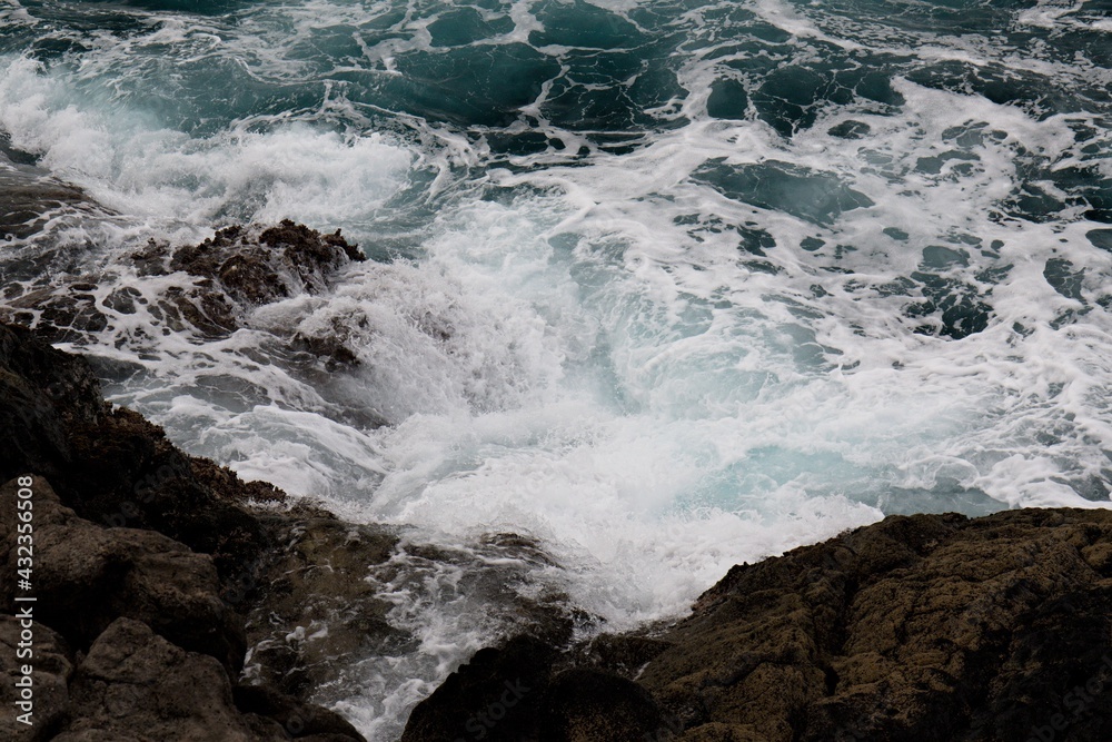 Fototapeta premium Cape Verde, Sal Island. Near the administrative town of Sal is an interesting and tourist-looking destination of Buracona. The possibility of swimming and watching the Magic Eye. The waves.