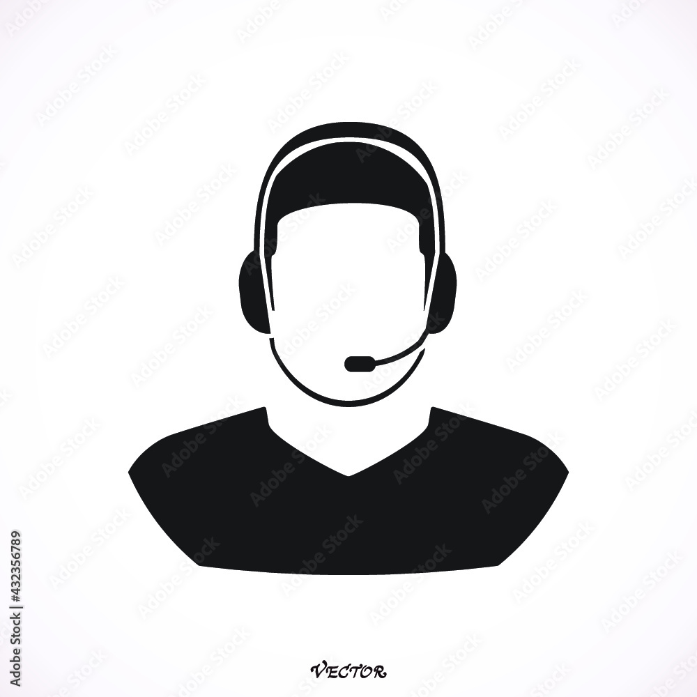 Call center operator with headset web icon design. Call center avatar set. Client services and communication, customer support, phone assistance, information, solutions. Vector