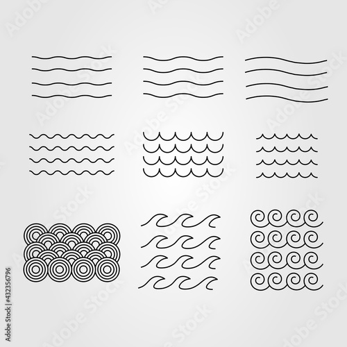 set of water or collection of wave line art logo vector illustration design