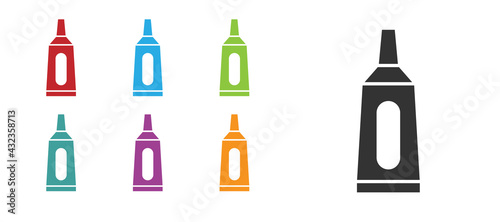 Black Ointment cream tube medicine icon isolated on white background. Tube  container  toothpaste  cream sign. Set icons colorful. Vector