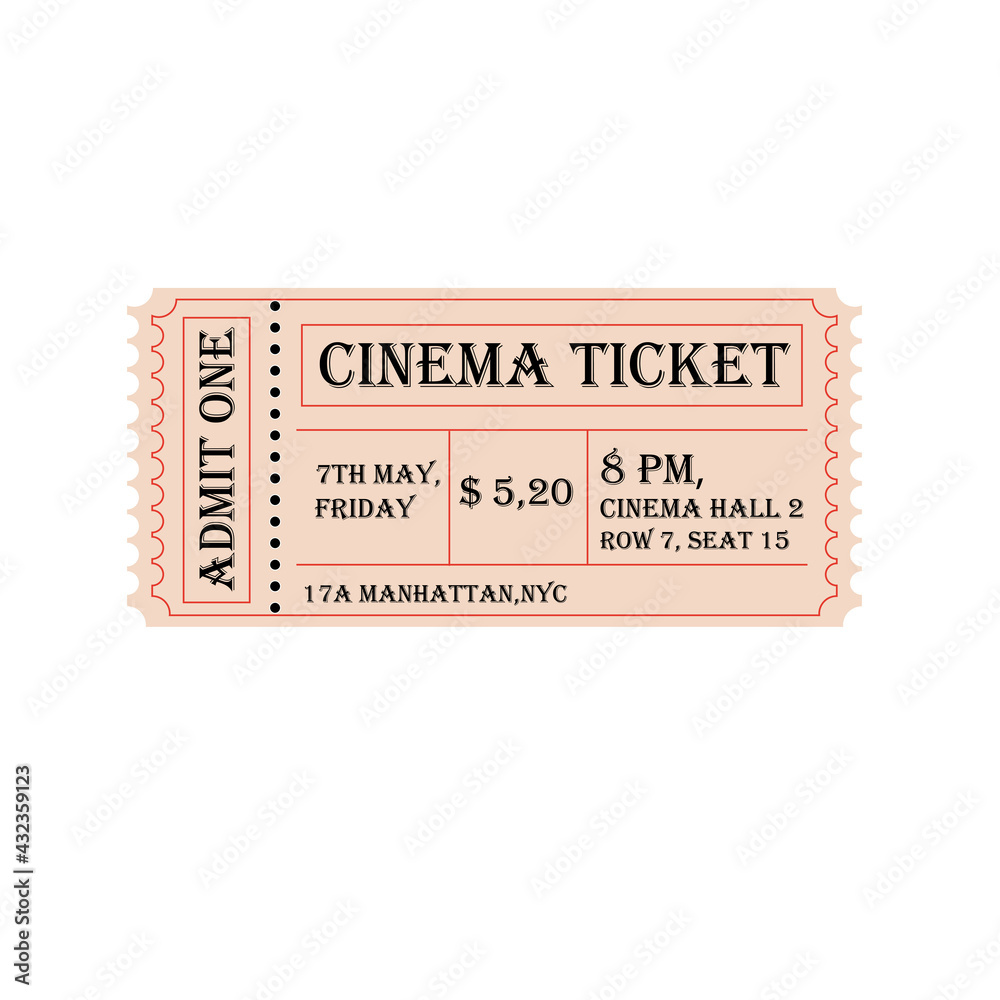 Retro cinema ticket vector illustration Retro cinema ticket vector illustration