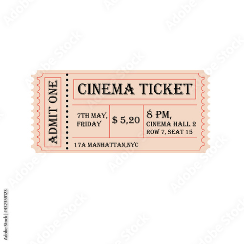 Retro cinema ticket vector illustration