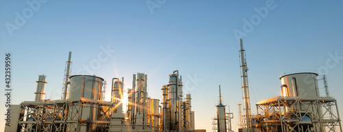 large oil refinery plant at sunrise on a clear day 3d render