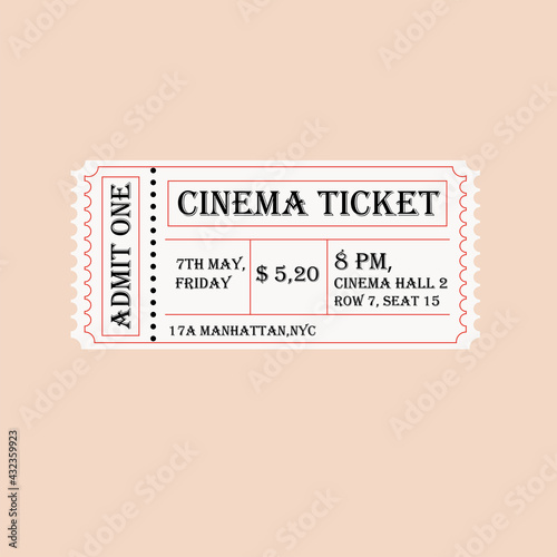 Retro cinema ticket vector illustration