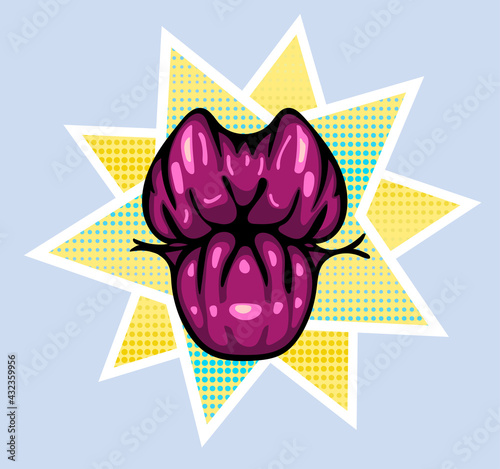Sucked in lip pose in a pop art style.