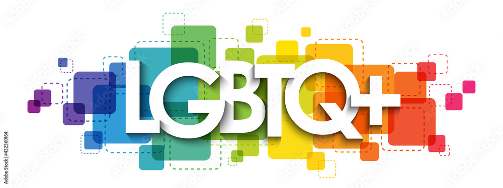 LGBTQ+ colorful rainbow gradient vector typography banner on white background - obrazy, fototapety, plakaty 