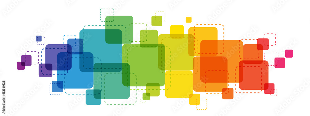 Rainbow gradient colorful vector background with overlapping semi-transparent squares - obrazy, fototapety, plakaty 