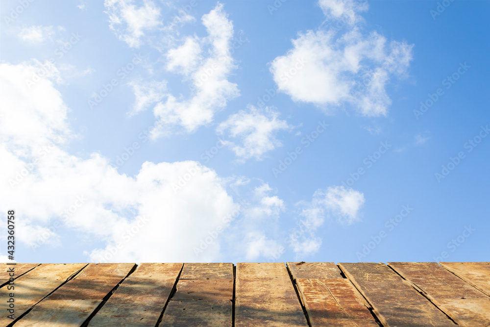 Beautiful wooden floor and blue sky background