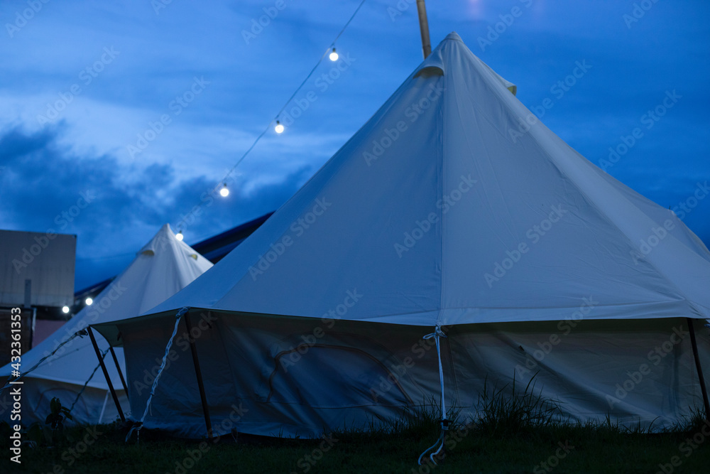 camping at night, Tourist tent, campsite light with beautiful landscapes.
