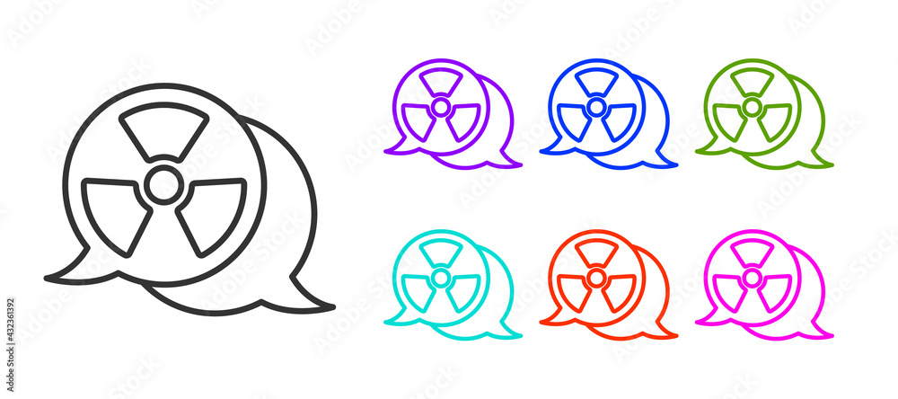 Black line Radioactive icon isolated on white background. Radioactive toxic symbol. Radiation Hazard sign. Set icons colorful. Vector Black line Radioactive icon isolated on white background. Radioactive toxic symbol. Radiation Hazard sign. Set icons colorful. Vector