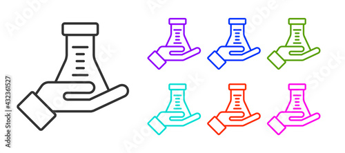 Black line Test tube and flask chemical laboratory test icon isolated on white background. Laboratory glassware sign. Set icons colorful. Vector